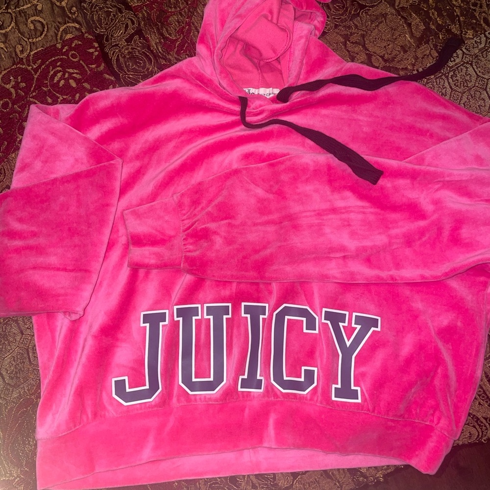 Oversized JUICY COUTURE crop top velour hoodie XS runs BIG S-M